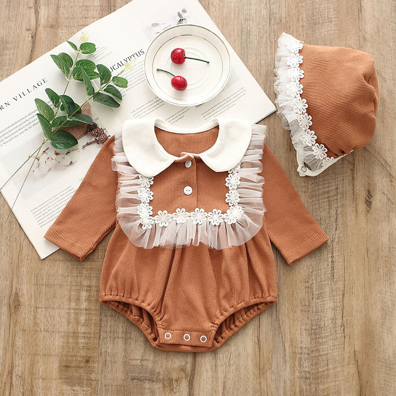 Cotton Long Sleeve Doll Collar Doll Bodysuit With Hat for 20-22 Inch Reborn Dolls