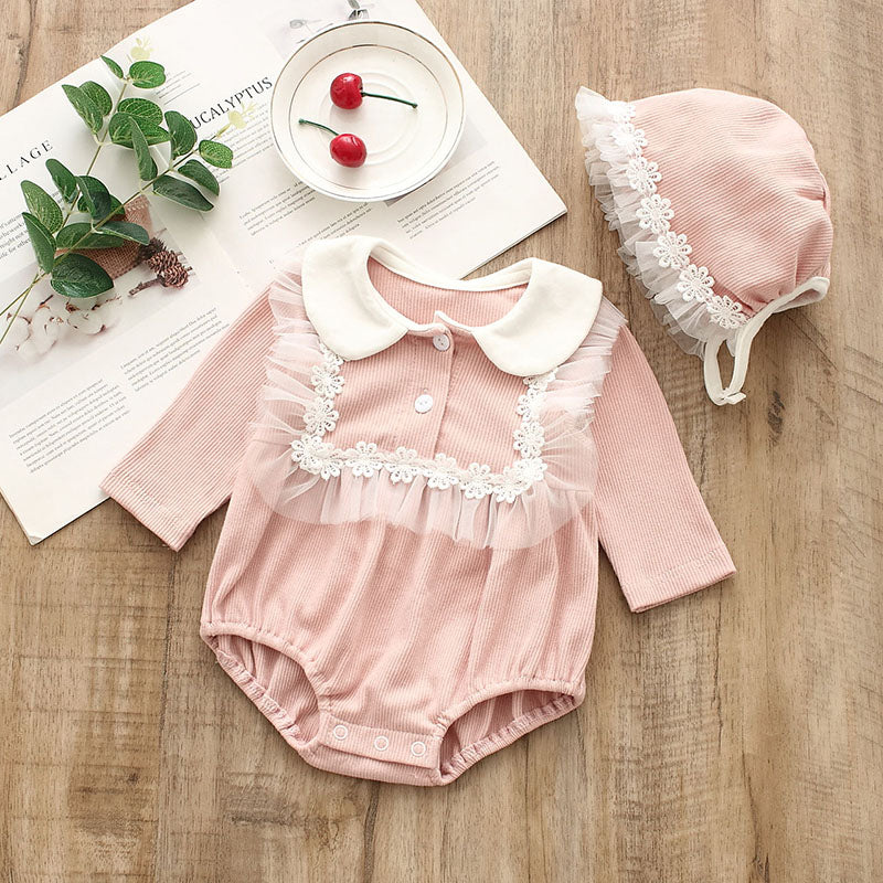 Cotton Long Sleeve Doll Collar Doll Bodysuit With Hat for 20-22 Inch Reborn Dolls