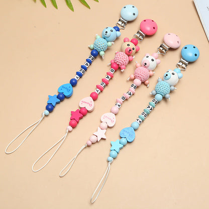 Cute Wooden Razor Bear Pacifier Chain
