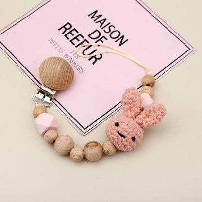 Cute Cartoon Rabbit Wooden Pacifier Chain